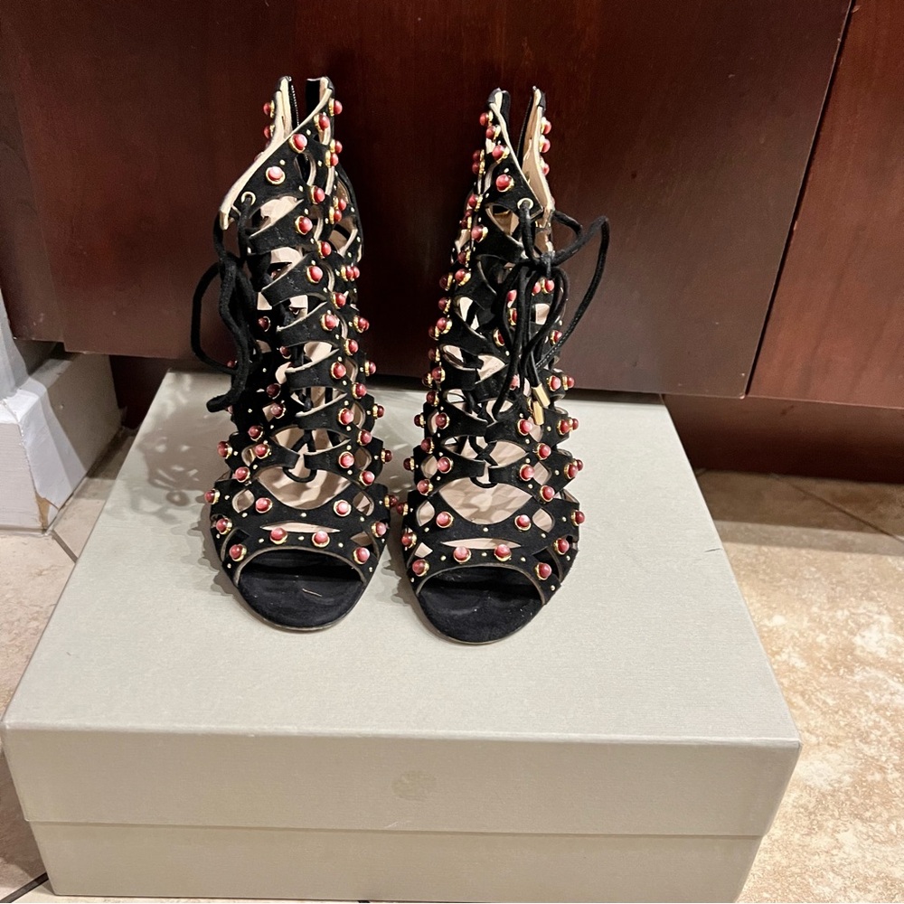 Elie Saab Studs & Suede Cage Sandals Size 36.5 - Picture 9 of 12